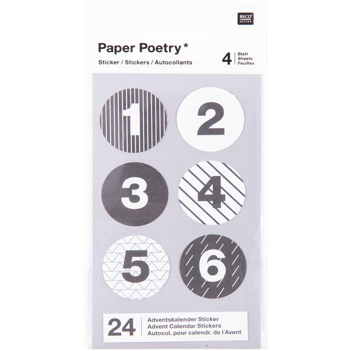 Paper Poetry Adventskalender Sticker, schwarz-weiß