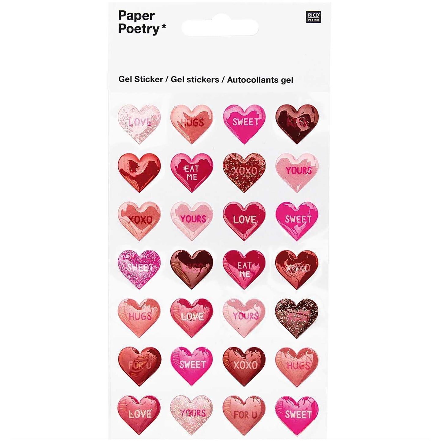 Paper Poetry Gelsticker Herzen, Love & Kiss